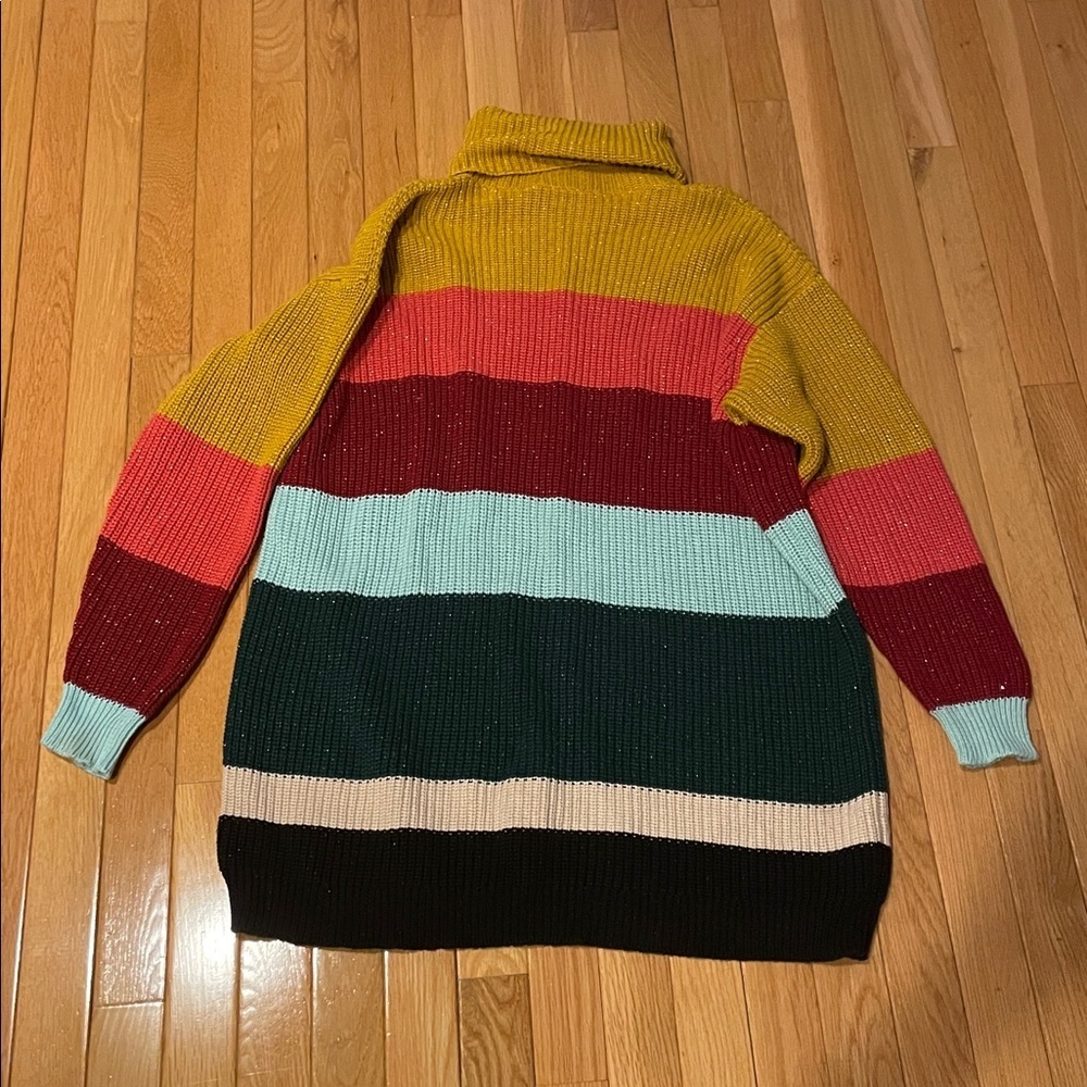 Farm Rio Anthropologie Colorful Striped Turtleneck Sweater - Picture 3 of 3